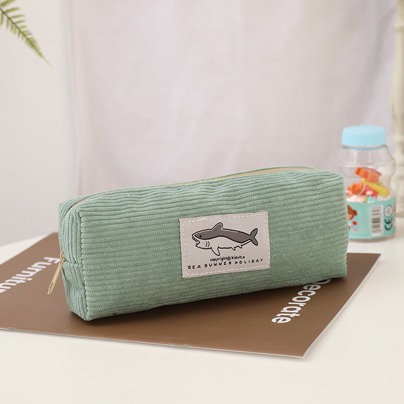 Shark Embroidery Pencil Case Cute For Primary And Secondary School Students