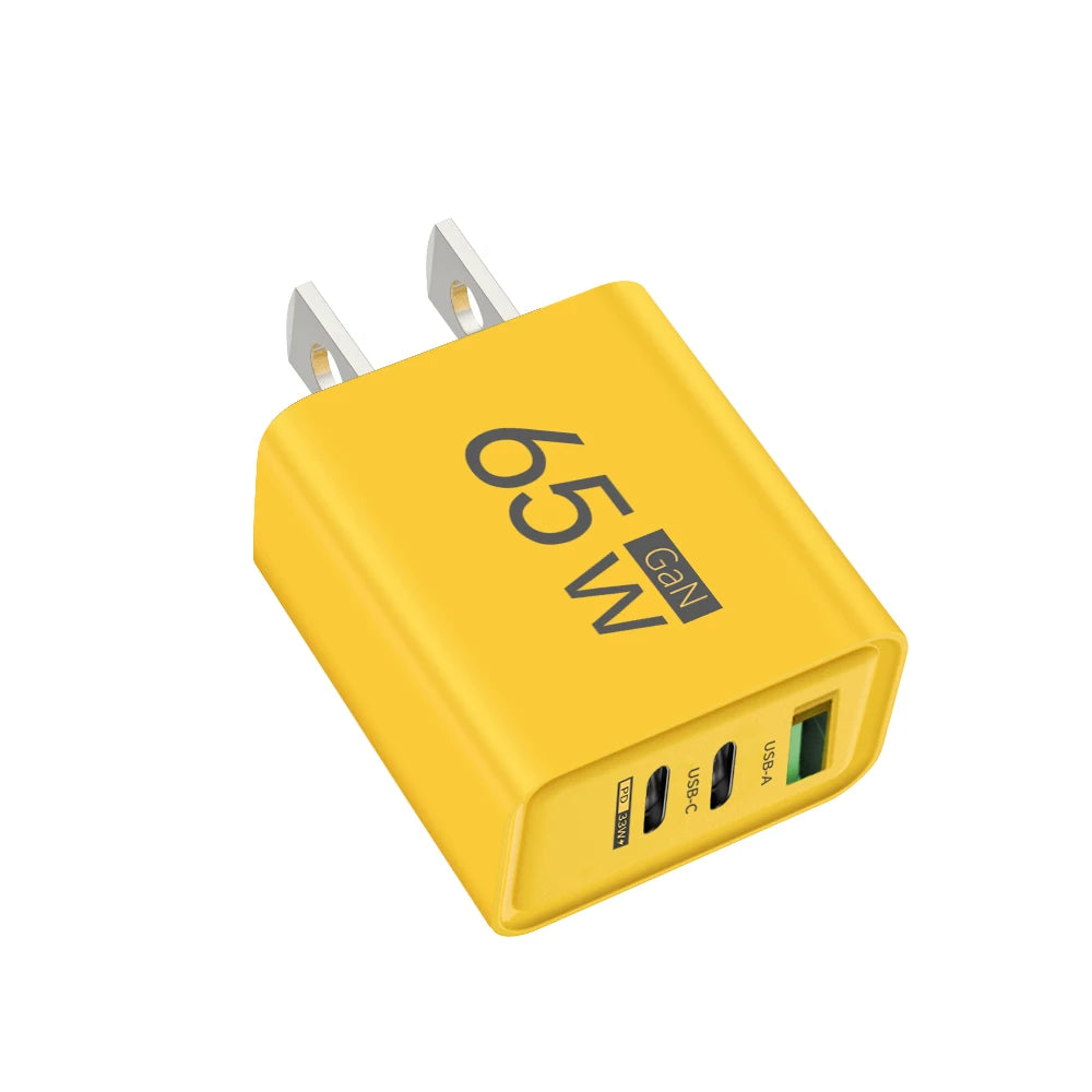 GaN 65W Type C PD Charger 3 Ports USB Fast Charging Cellphone Adapter Quick Charger 3.0 For iPhone 15 14 Xiaomi Samsung Huawei