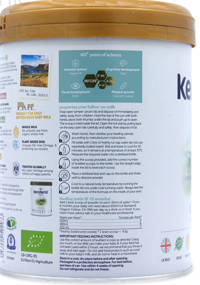 Kendamil UK Organic Cow Formula - Stage 2 X 3 800g