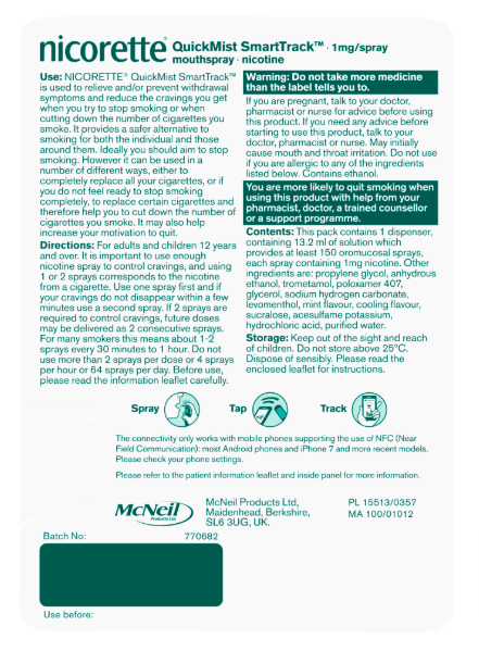 Nicorette QuickMist SmartTrack 1mg Freshmint Mouthspray - 150 Sprays