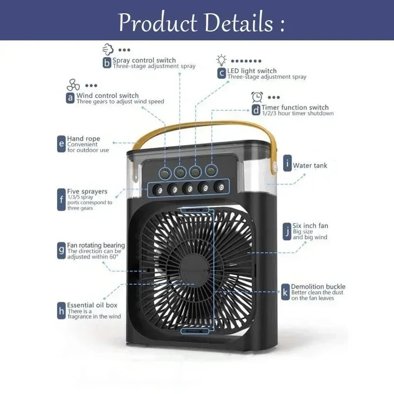 Hot 3 In 1 Fan AIr Conditioner Household Small Air Cooler LED Night Light Portable Humidifier Air Adjustment Fan Office Home Fan