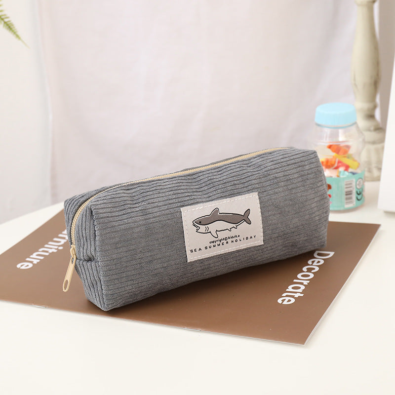 Shark Embroidery Pencil Case Cute For Primary And Secondary School Students