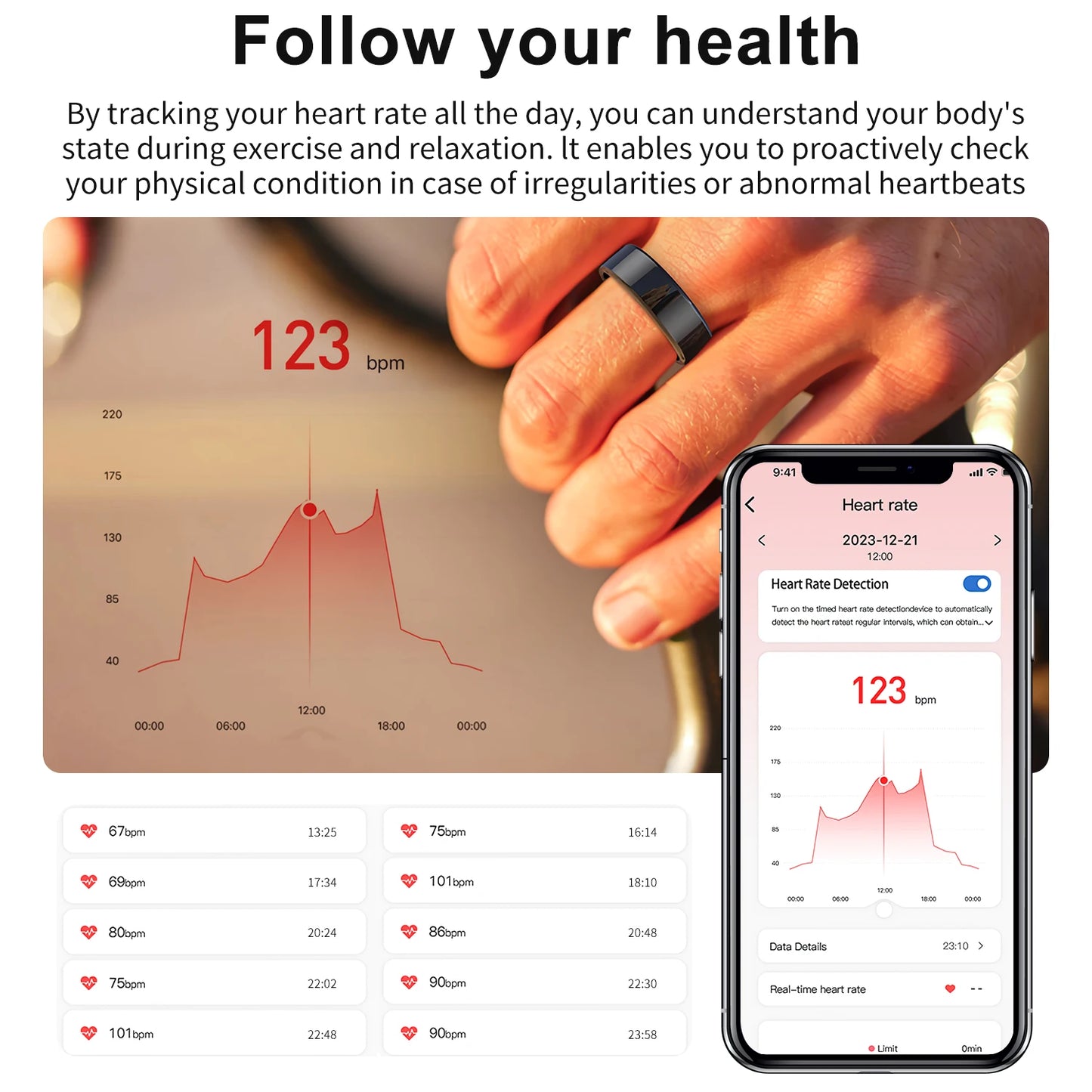R02 Smart Ring Sensor Men Women Stainless Steel Heart Rate Monitor Blood Oxygen Fashion Exercise Records Step Finger Rings