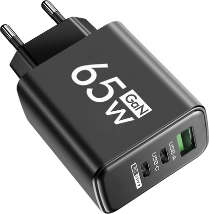 GaN 65W Type C PD Charger 3 Ports USB Fast Charging Cellphone Adapter Quick Charger 3.0 For iPhone 15 14 Xiaomi Samsung Huawei