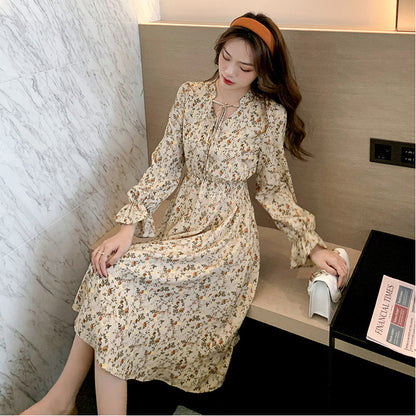 Retro Waist-cinching Floral Dress For Women - HYPERMALL