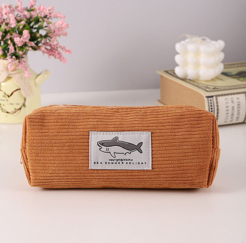 Shark Embroidery Pencil Case Cute For Primary And Secondary School Students