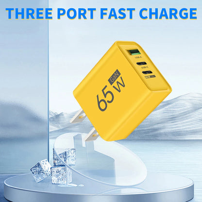 GaN 65W Type C PD Charger 3 Ports USB Fast Charging Cellphone Adapter Quick Charger 3.0 For iPhone 15 14 Xiaomi Samsung Huawei