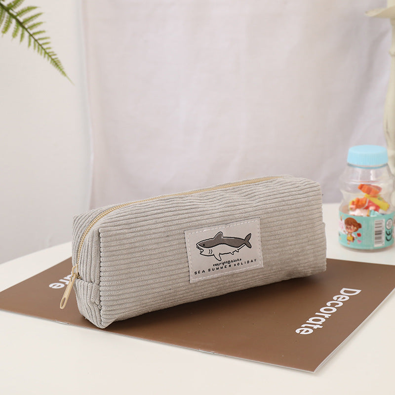 Shark Embroidery Pencil Case Cute For Primary And Secondary School Students