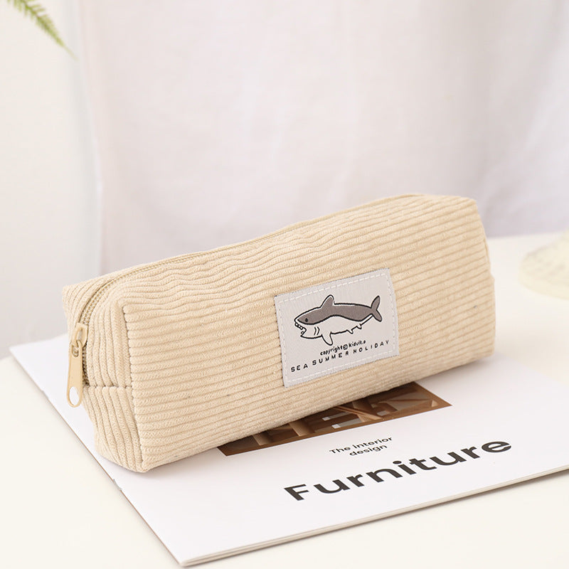 Shark Embroidery Pencil Case Cute For Primary And Secondary School Students