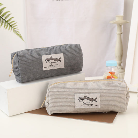 Shark Embroidery Pencil Case Cute For Primary And Secondary School Students