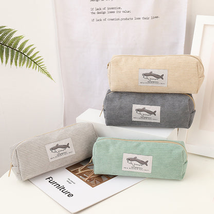 Shark Embroidery Pencil Case Cute For Primary And Secondary School Students