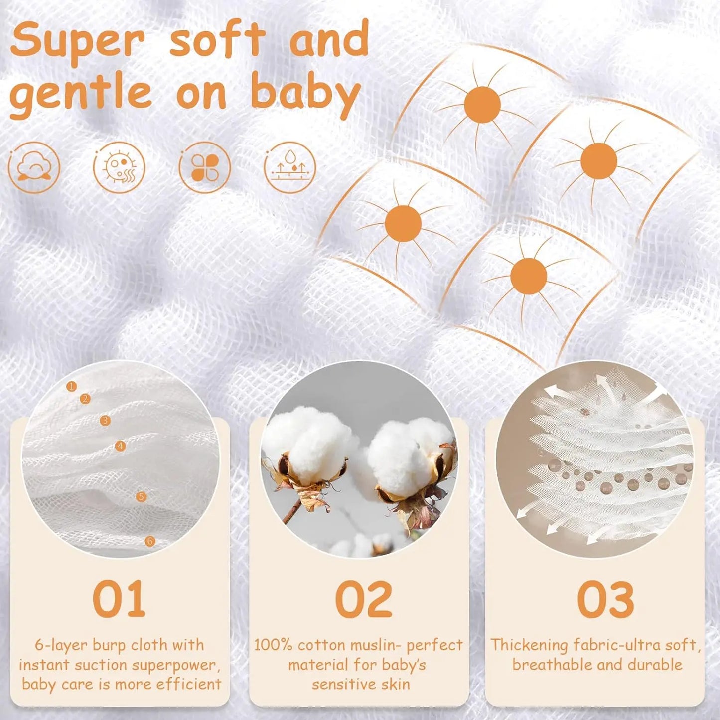 6-Piece Muslin Baby Burp Cloth Set - HYPERMALL