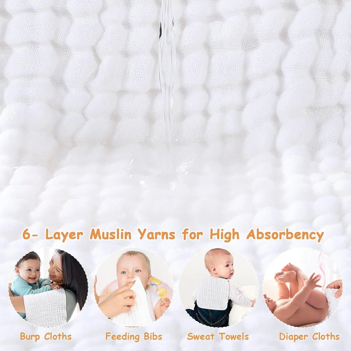 6-Piece Muslin Baby Burp Cloth Set - HYPERMALL