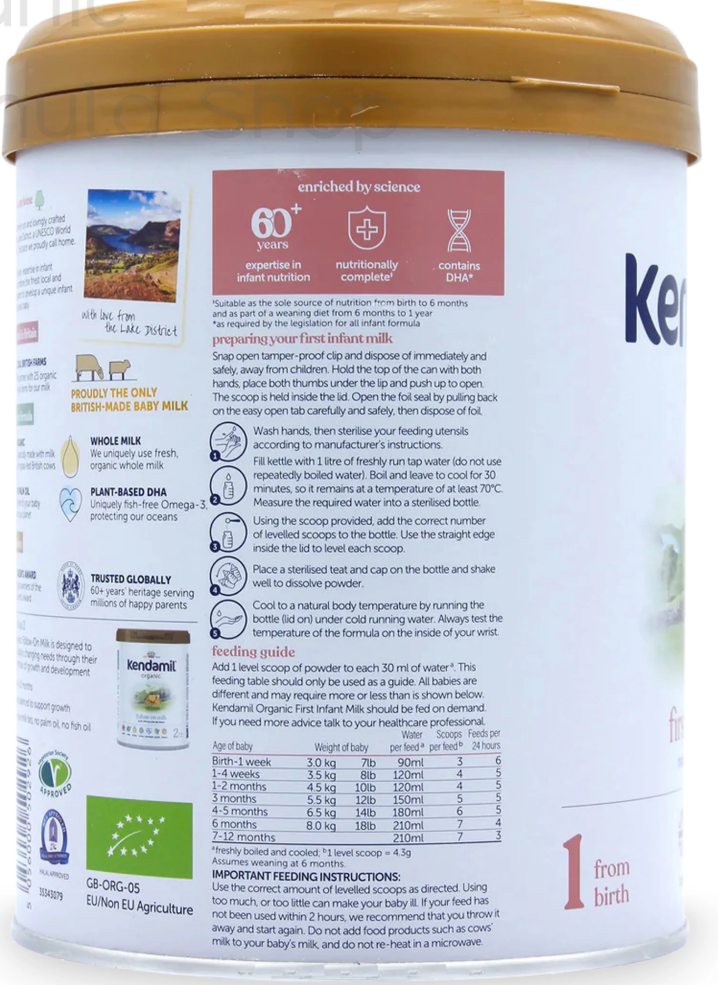 Kendamil UK Organic Cow Formula - Stage 1 X 3 Cans 800g