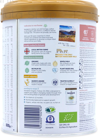 Kendamil UK Organic Cow Formula - Stage 1 X 3 Cans 800g