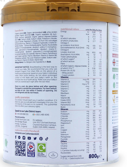 Kendamil UK Organic Cow Formula - Stage 1 X 3 Cans 800g