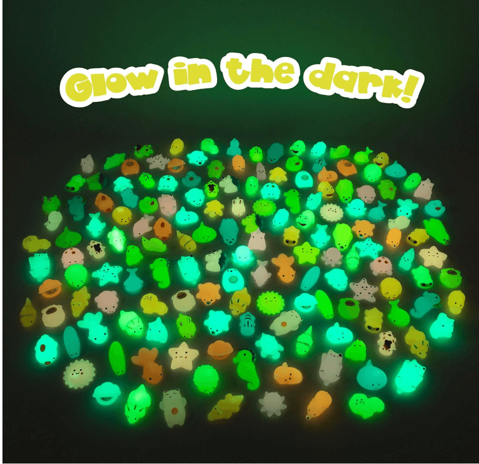 MONKY Mochi Squishy Toys for Party Bag Fillers for Kids Unisex Pack 160. Kids' Party Favours with Glow in the Dark, Squishy Fidget Toys Pack. Pinata Filler Birthday Boys Girls, Return Gifts Kawaii