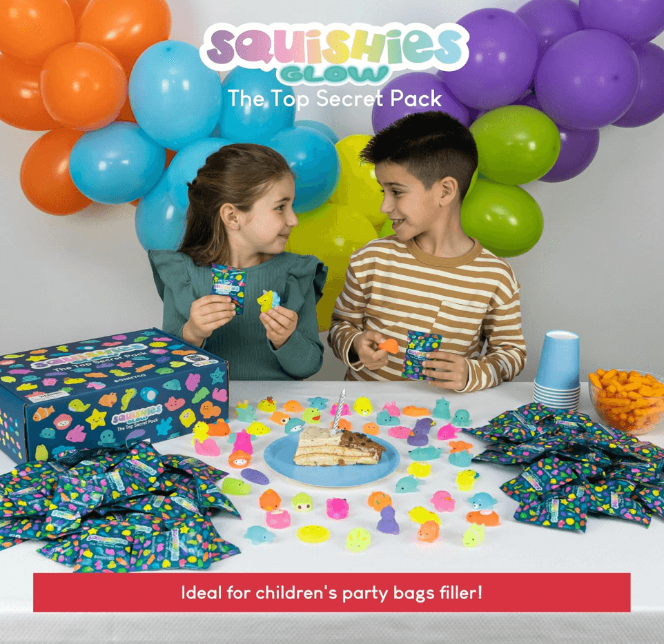 MONKY Mochi Squishy Toys for Party Bag Fillers for Kids Unisex Pack 160. Kids' Party Favours with Glow in the Dark, Squishy Fidget Toys Pack. Pinata Filler Birthday Boys Girls, Return Gifts Kawaii