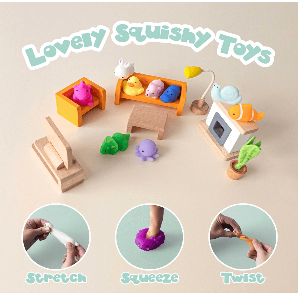 MONKY 40 Mochi Squishy Toys for Party Bag Fillers for Kids Unisex, Pack 40 Kids' Party Favours. Squishy Fidget Toys Pack, Pinata Filler Boys Girls. Return Gifts Birthday, Classroom Prizes Kawaii