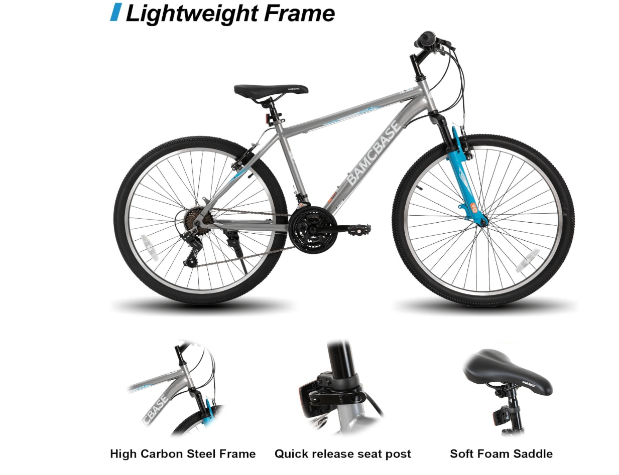 HILAND 26/27.5/29 Inch Adult Mountain Bike, 21 Speeds MTB for Mens Womens, High-Carbon Steel Frame, V Brake, Hardtail Mountain Bicycle for Adults