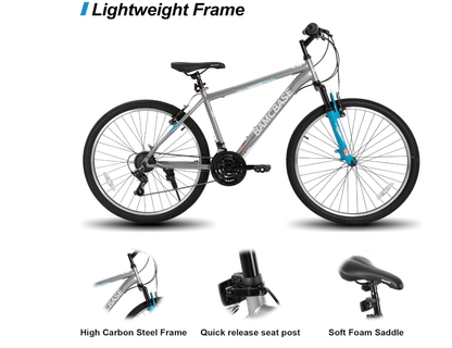 HILAND 26/27.5/29 Inch Adult Mountain Bike, 21 Speeds MTB for Mens Womens, High-Carbon Steel Frame, V Brake, Hardtail Mountain Bicycle for Adults