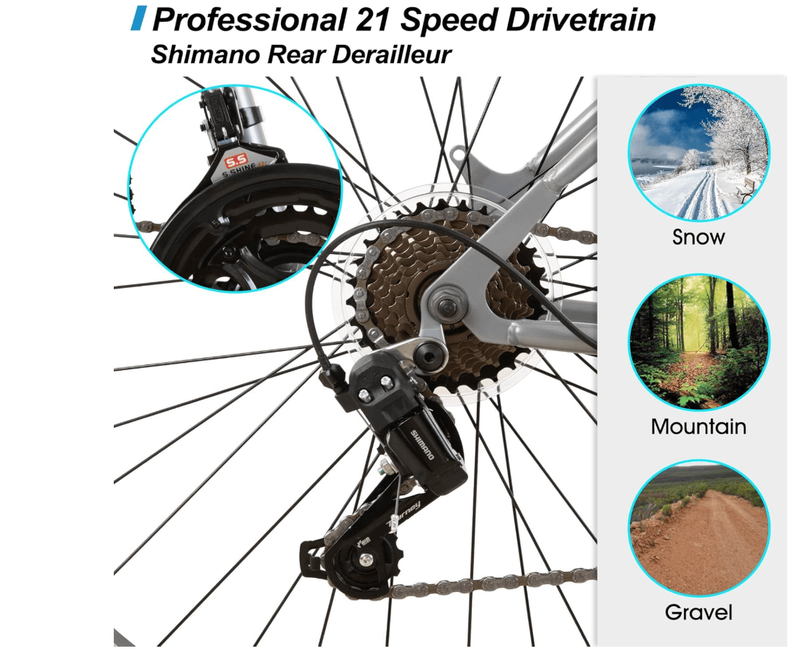 HILAND 26/27.5/29 Inch Adult Mountain Bike, 21 Speeds MTB for Mens Womens, High-Carbon Steel Frame, V Brake, Hardtail Mountain Bicycle for Adults