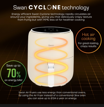Swan Retro Digital Air Fryer with Swan Cyclone Technology - Cream, 4.5L, 1500W, 8 Pre Set Cooking Options, SD10513CRM