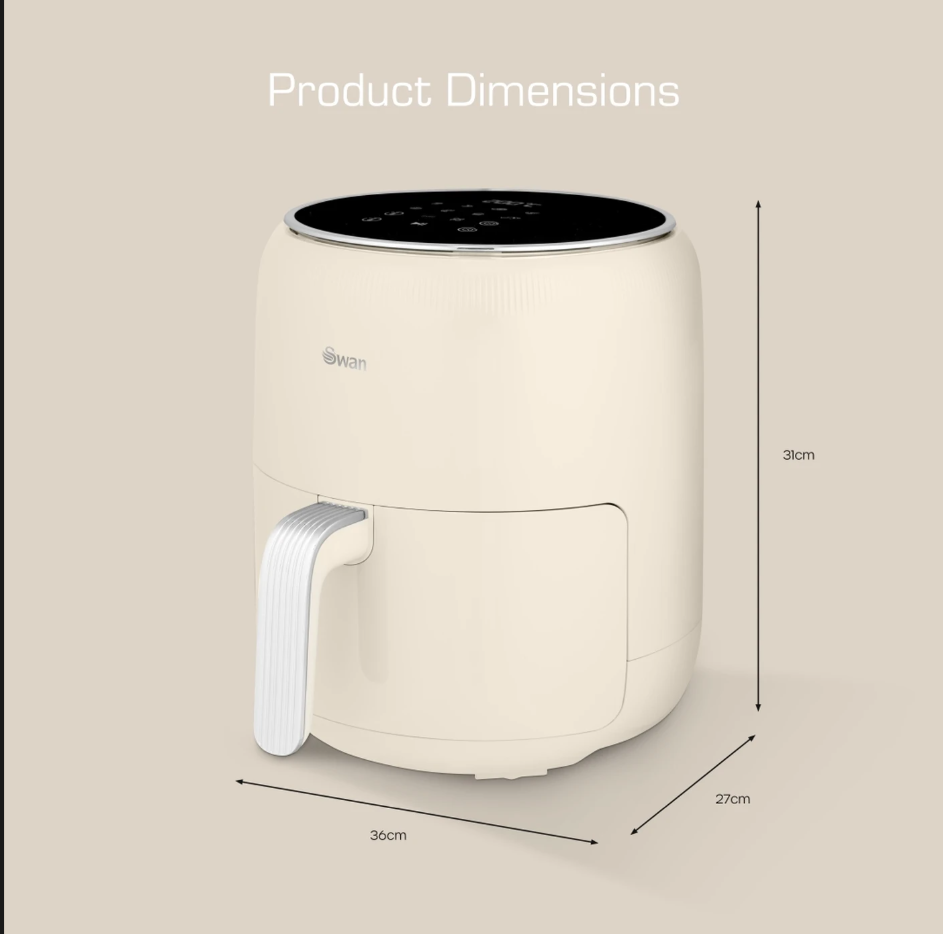 Swan Retro Digital Air Fryer with Swan Cyclone Technology - Cream, 4.5L, 1500W, 8 Pre Set Cooking Options, SD10513CRM