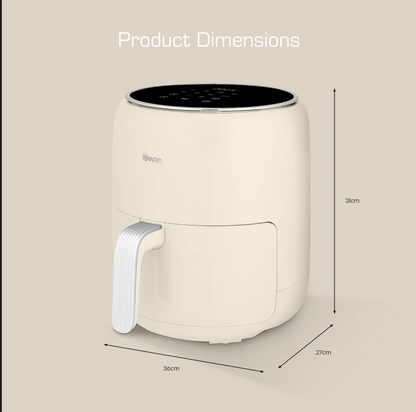 Swan Retro Digital Air Fryer with Swan Cyclone Technology - Cream, 4.5L, 1500W, 8 Pre Set Cooking Options, SD10513CRM