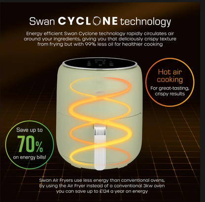 Swan Retro Digital Air Fryer with Swan Cyclone Technology - Green, 4.5L, 1500W, 8 Pre Set Cooking Options, SD10513GRN