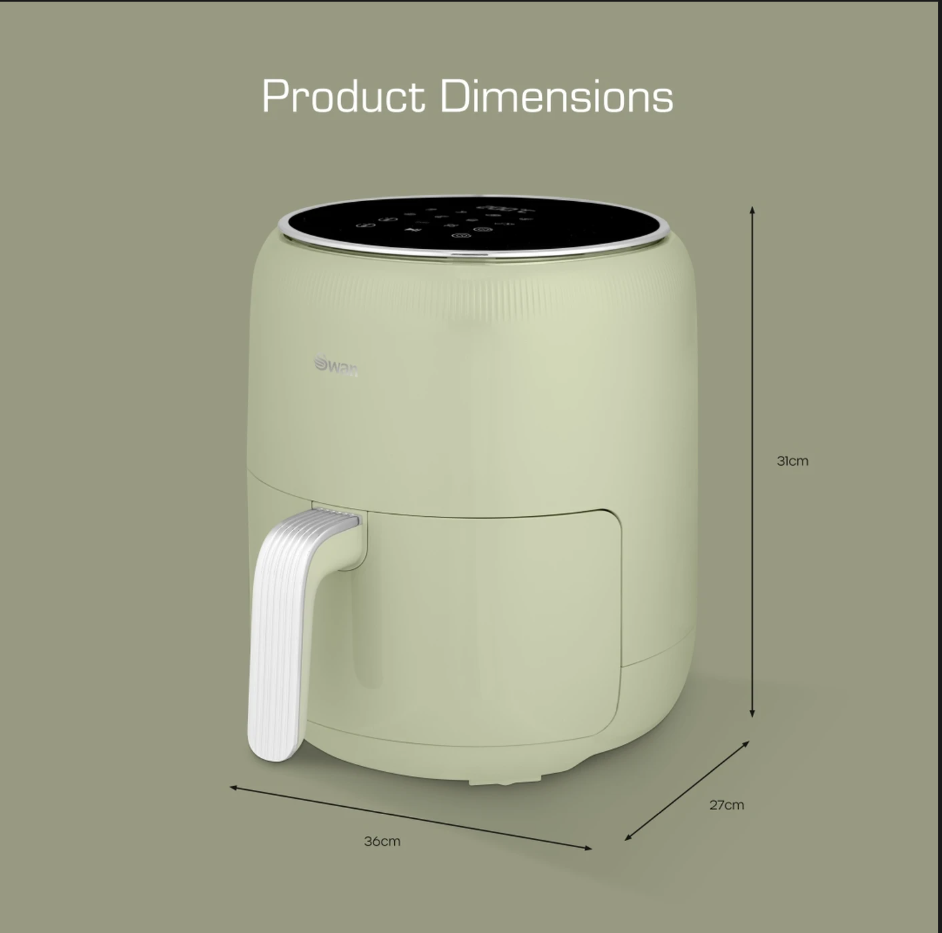 Swan Retro Digital Air Fryer with Swan Cyclone Technology - Green, 4.5L, 1500W, 8 Pre Set Cooking Options, SD10513GRN