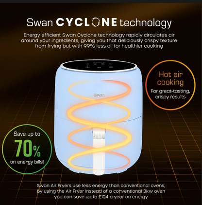 Swan Retro Digital Air Fryer with Swan Cyclone Technology - Blue, 4.5L, 1500W, 8 Pre Set Cooking Options, SD10513BLU