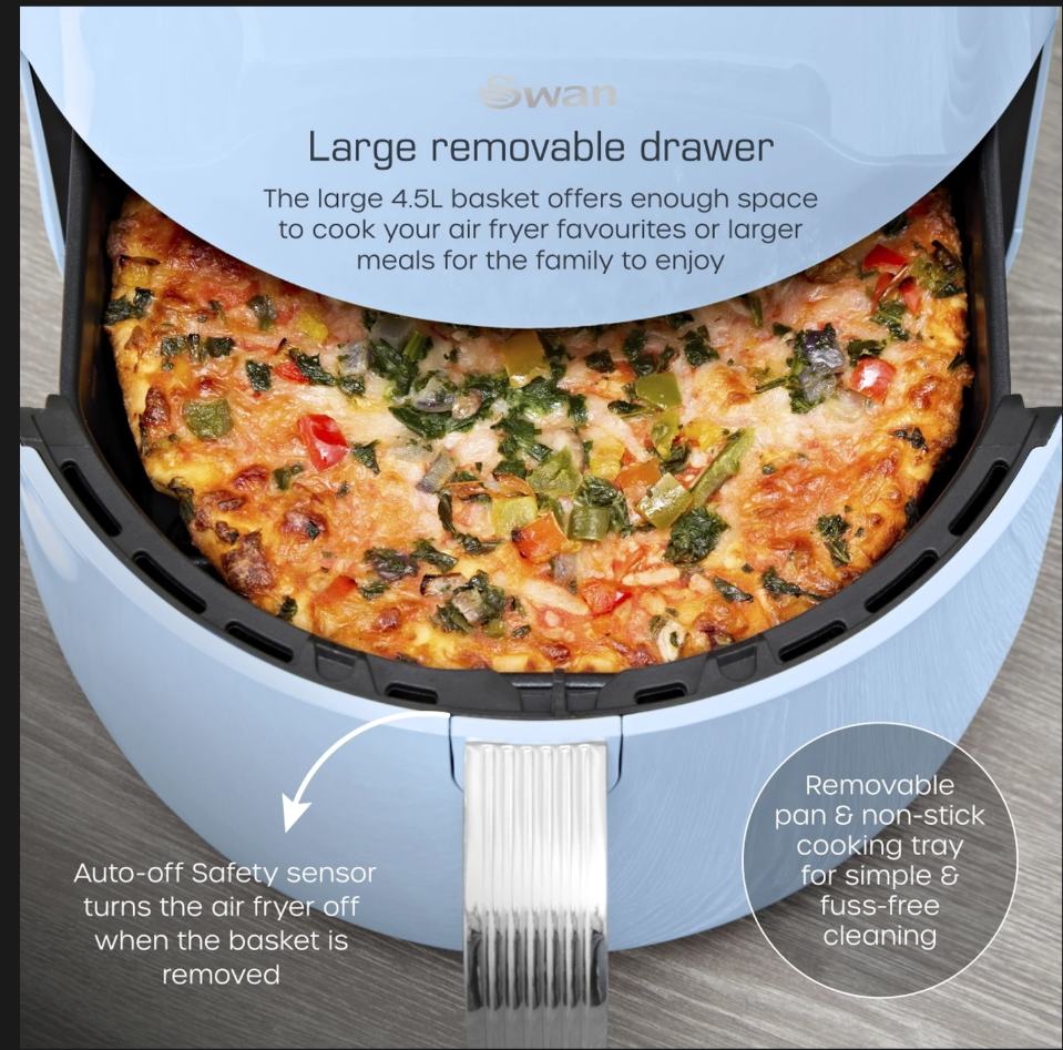 Swan Retro Digital Air Fryer with Swan Cyclone Technology - Blue, 4.5L, 1500W, 8 Pre Set Cooking Options, SD10513BLU