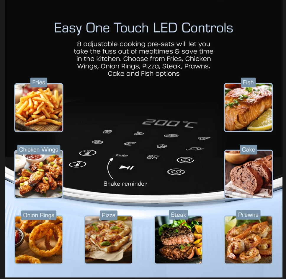 Swan Retro Digital Air Fryer with Swan Cyclone Technology - Blue, 4.5L, 1500W, 8 Pre Set Cooking Options, SD10513BLU