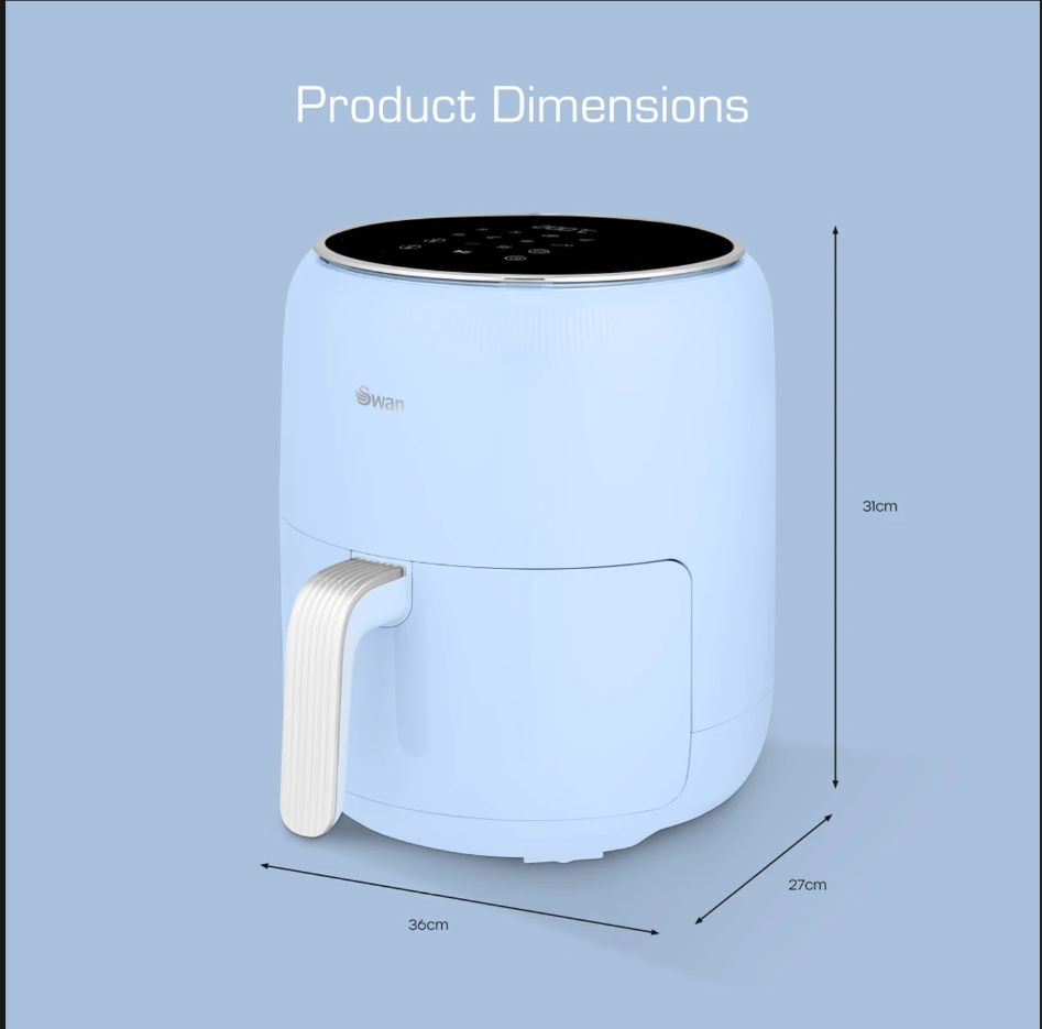 Swan Retro Digital Air Fryer with Swan Cyclone Technology - Blue, 4.5L, 1500W, 8 Pre Set Cooking Options, SD10513BLU