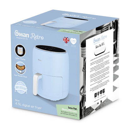Swan Retro Digital Air Fryer with Swan Cyclone Technology - Blue, 4.5L, 1500W, 8 Pre Set Cooking Options, SD10513BLU