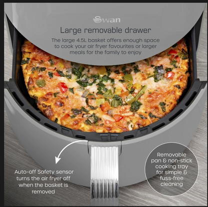 Swan Retro Digital Air Fryer with Swan Cyclone Technology - Grey, 4.5L, 1500W, 8 Pre Set Cooking Options, SD10513GRY