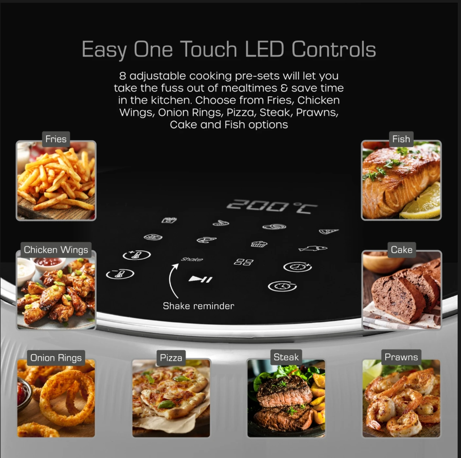 Swan Retro Digital Air Fryer with Swan Cyclone Technology - Grey, 4.5L, 1500W, 8 Pre Set Cooking Options, SD10513GRY