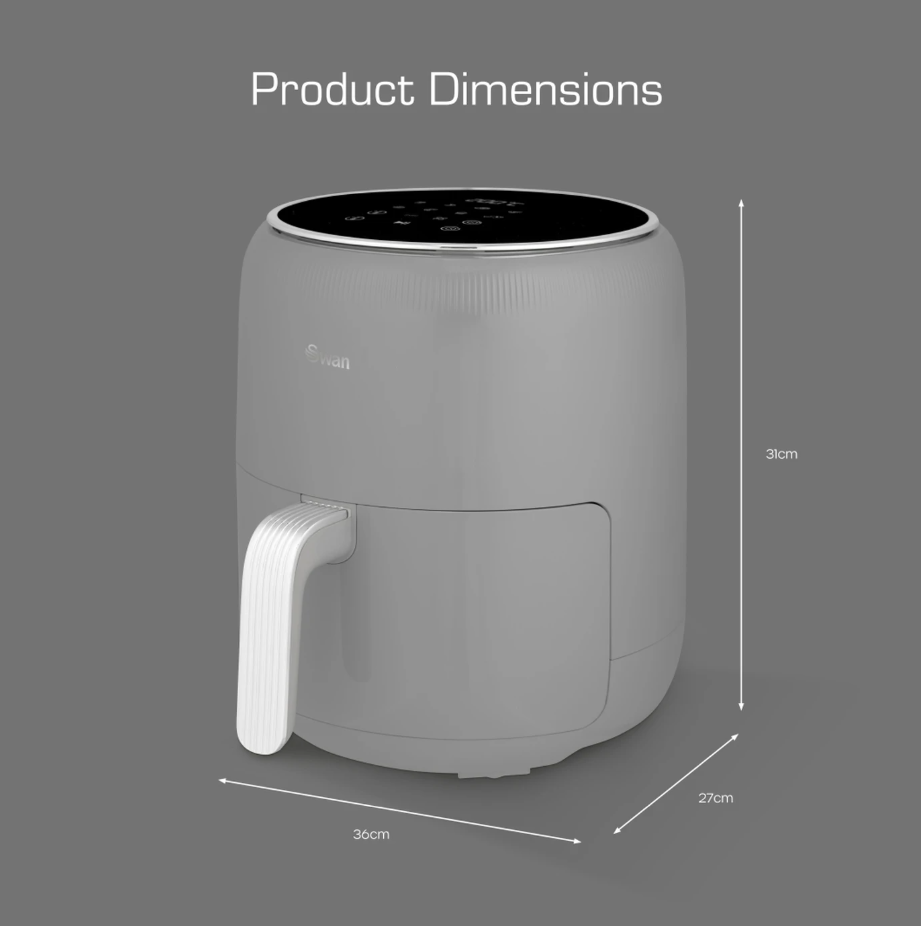 Swan Retro Digital Air Fryer with Swan Cyclone Technology - Grey, 4.5L, 1500W, 8 Pre Set Cooking Options, SD10513GRY