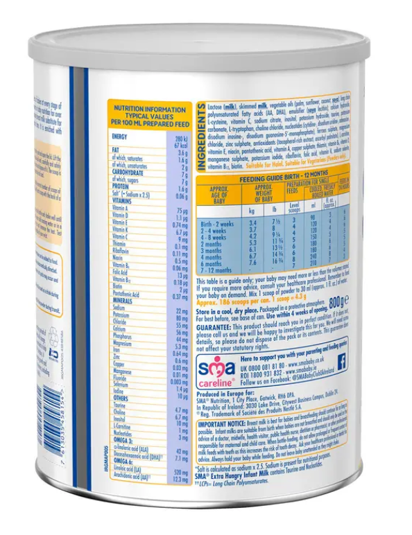 SMA Extra Hungry Infant Milk From Birth 800g