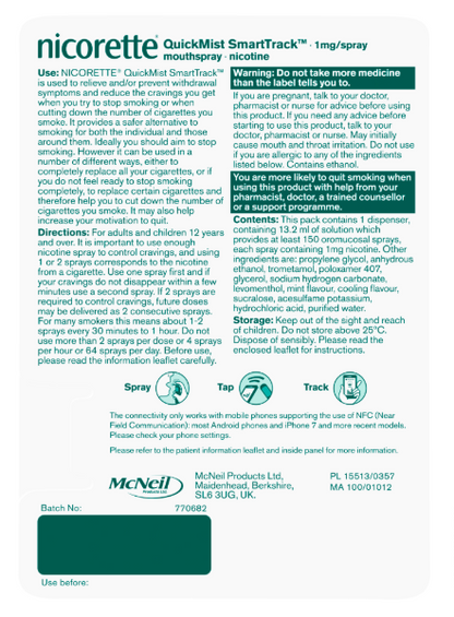 Nicorette QuickMist SmartTrack 1mg Freshmint Mouthspray - 150 Sprays