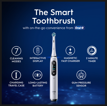 Oral-B iO9 Adult Electric Toothbrush, App Connected, 1 Toothbrush Head & Charging Travel Case, 7 Modes with Teeth Whitening, 2 Pin UK Plug, White