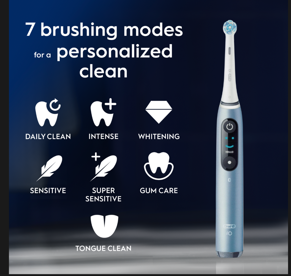 Oral-B iO9 Adult Electric Toothbrush, App Connected, 1 Toothbrush Head & Charging Travel Case, 7 Modes with Teeth Whitening, 2 Pin UK Plug, White