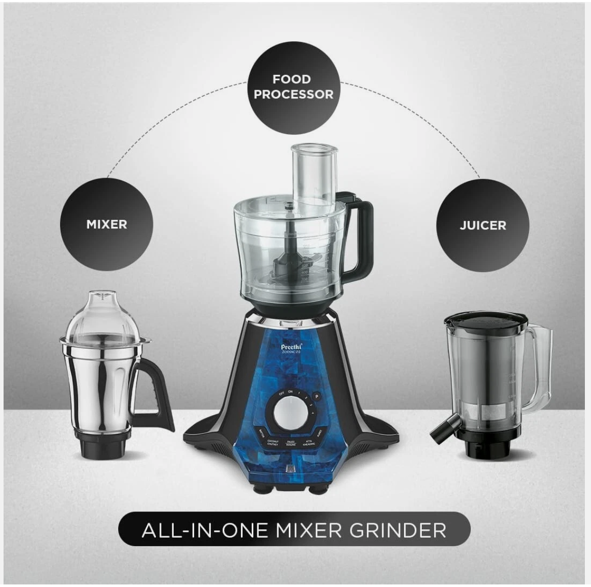 Preethi Zodiac 2.0 Mixer Grinder MG-255 1000 Watt Mixie With 4 Jars