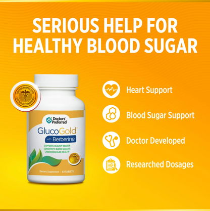 GluoGold  Support Healthy Blood Sugar Control with Berberine 500mg 90 Tablets