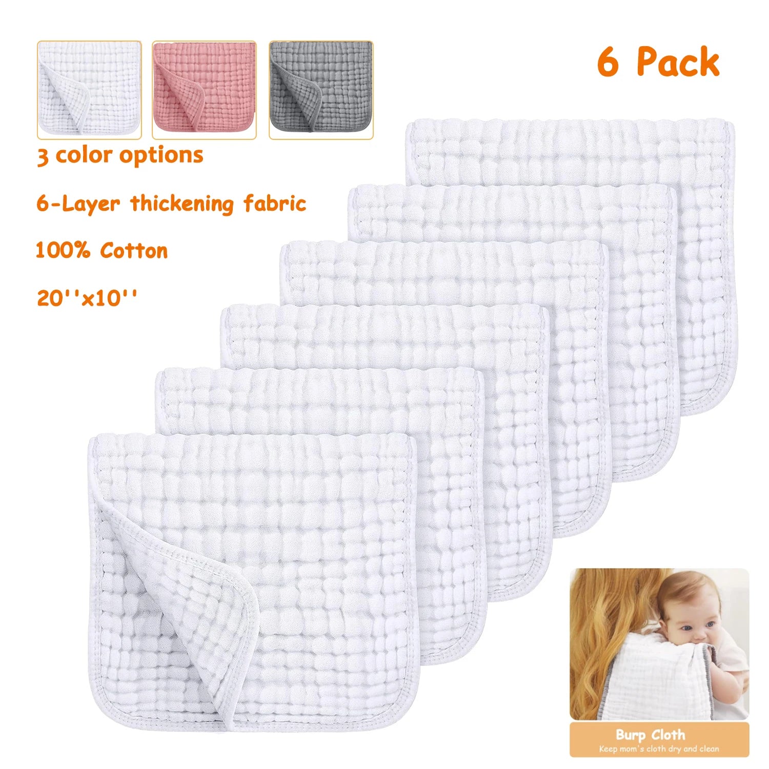 6-Piece Muslin Baby Burp Cloth Set - HYPERMALL