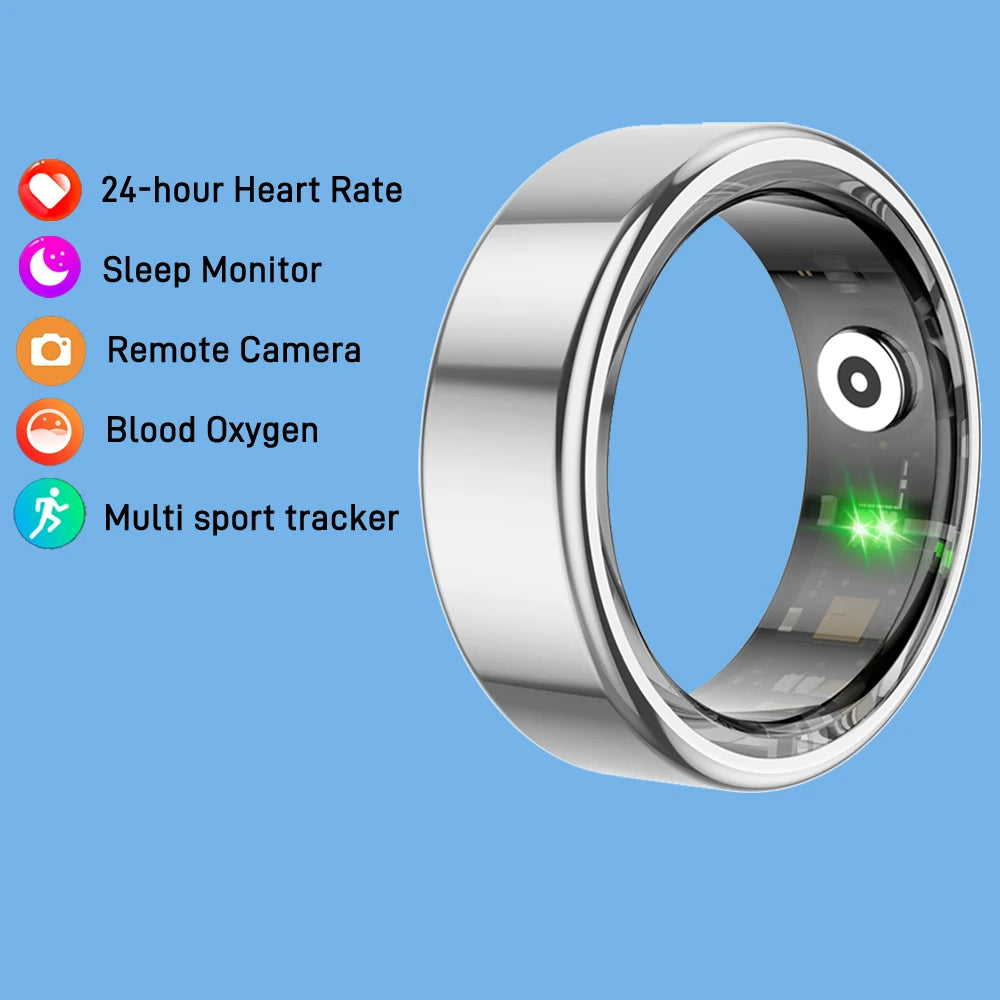 R02 Smart Ring Sensor Men Women Stainless Steel Heart Rate Monitor Blood Oxygen Fashion Exercise Records Step Finger Rings