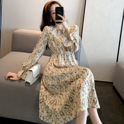 Retro Waist-cinching Floral Dress For Women - HYPERMALL