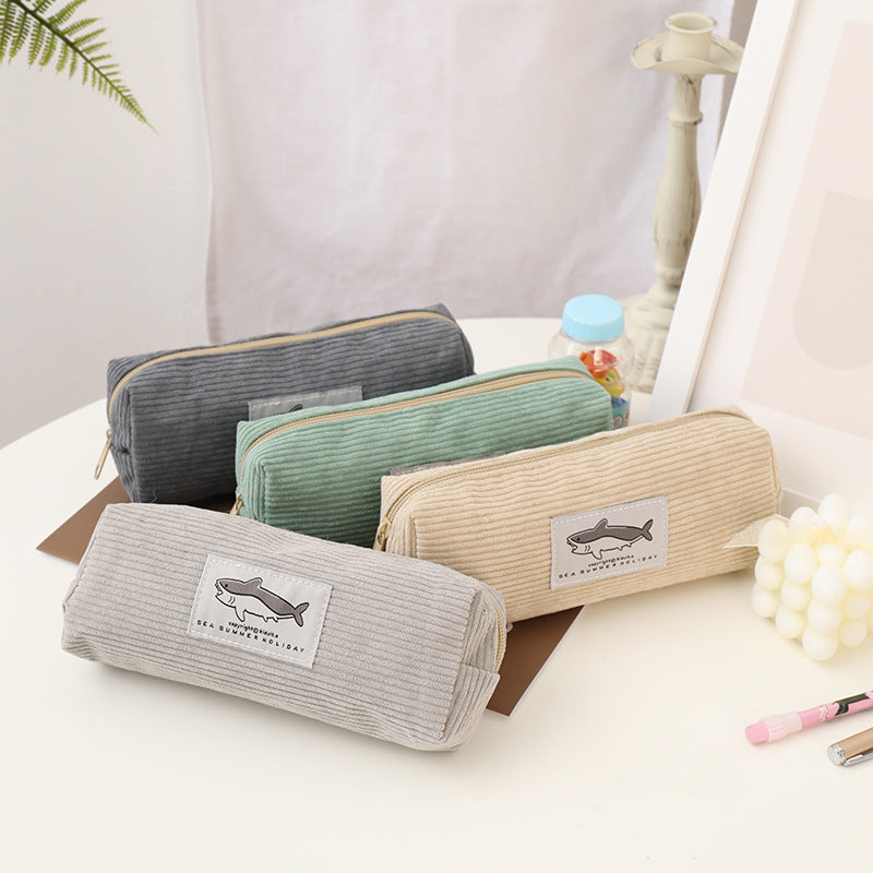 Shark Embroidery Pencil Case Cute For Primary And Secondary School Students