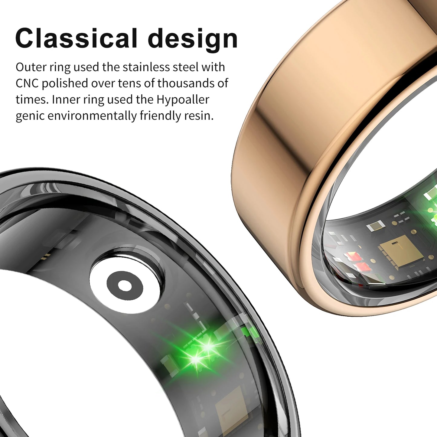 R02 Smart Ring Sensor Men Women Stainless Steel Heart Rate Monitor Blood Oxygen Fashion Exercise Records Step Finger Rings